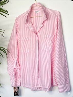 BeachLunchLounge | Pink & White Striped Button Down | XL
